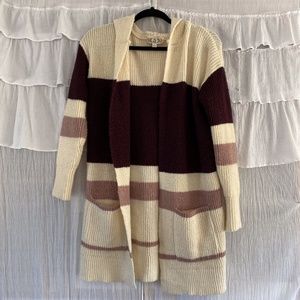 Pink Rose Long Hooded Knit Cardigan Sweater